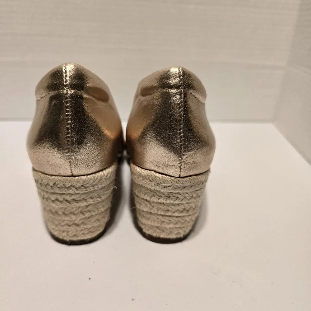 ABEO Espadrille Wedge Pumps Metallic Gold Leather Round Toe‎ Shoes Size 5